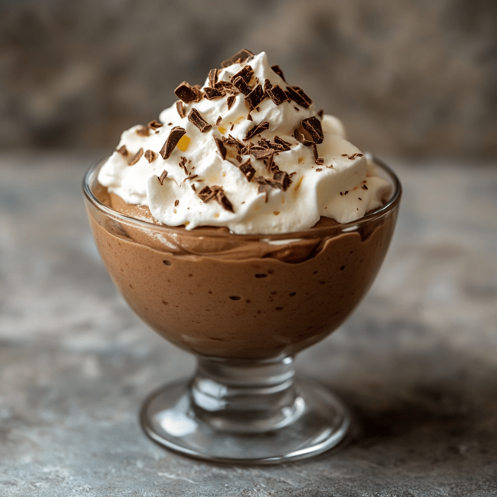 Cottage cheese chocolate mousse in glass with whipped cream