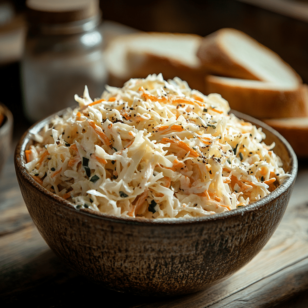 Irish coleslaw recipe creamy dressing whisked in glass bowl