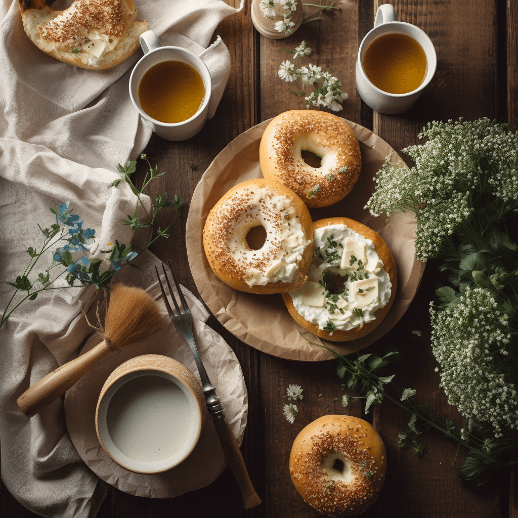  Served cottage cheese bagels with toppings