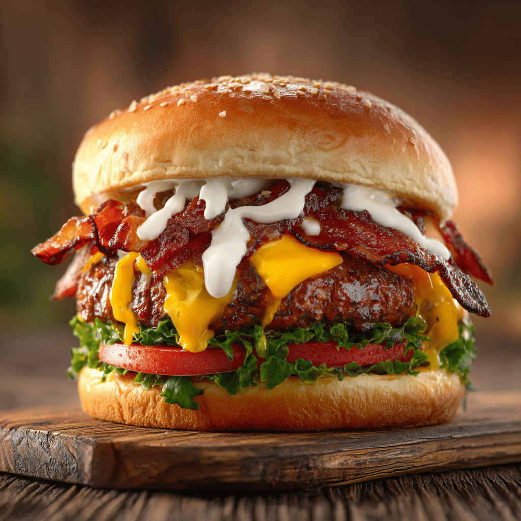 crack burger recipe with juicy patty, cheddar, bacon, ranch sauce