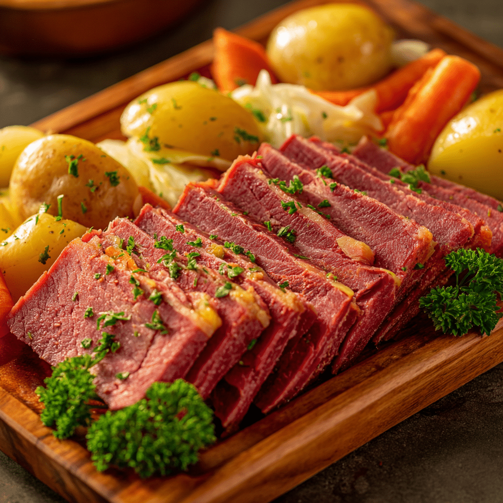 Crock pot corned beef with potatoes, carrots, and cabbage