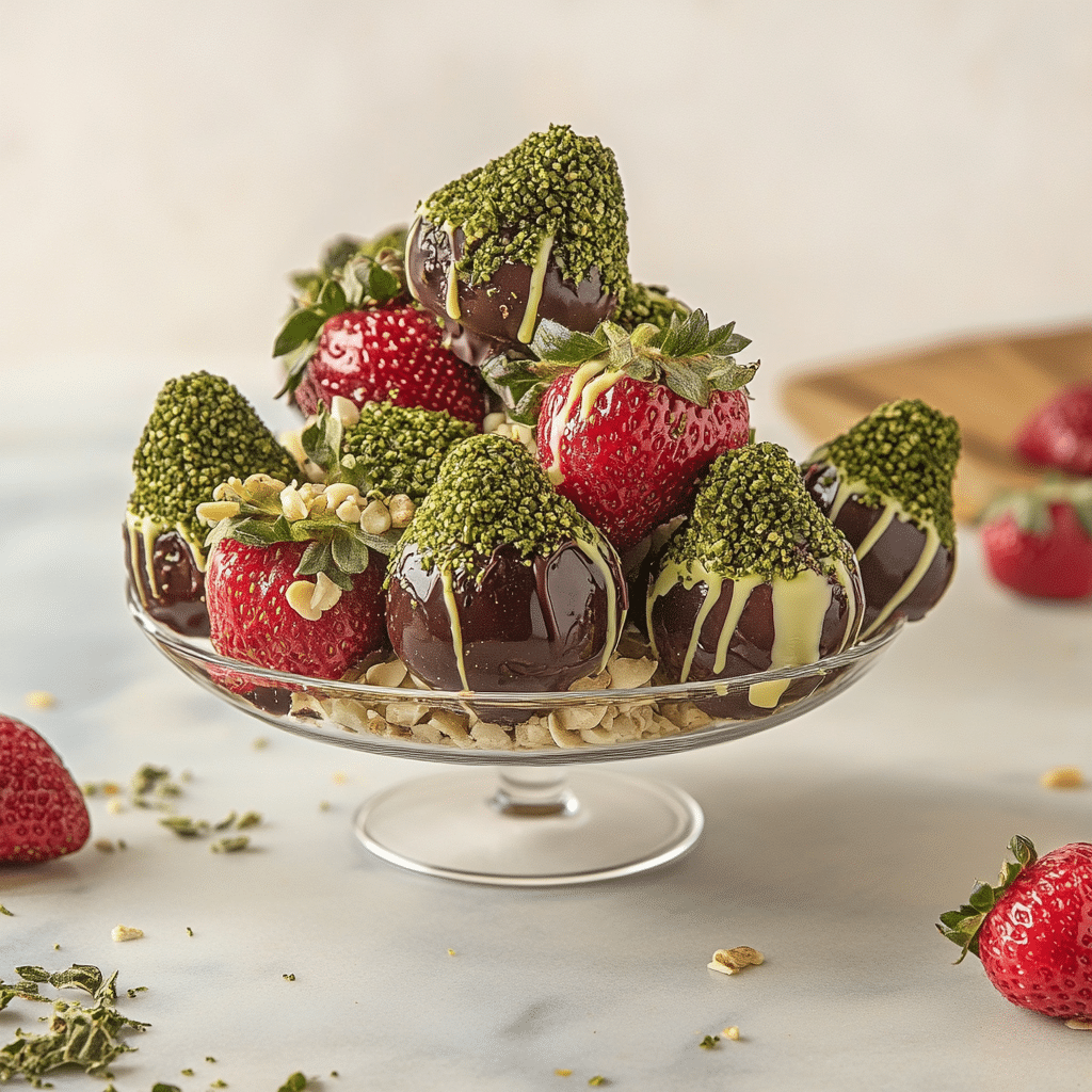 Dubai chocolate strawberries in gold gift box