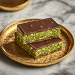 Dubai pistachio chocolate bar with rich filling and glossy chocolate shell