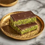 Dubai pistachio chocolate bar with rich filling and glossy chocolate shell