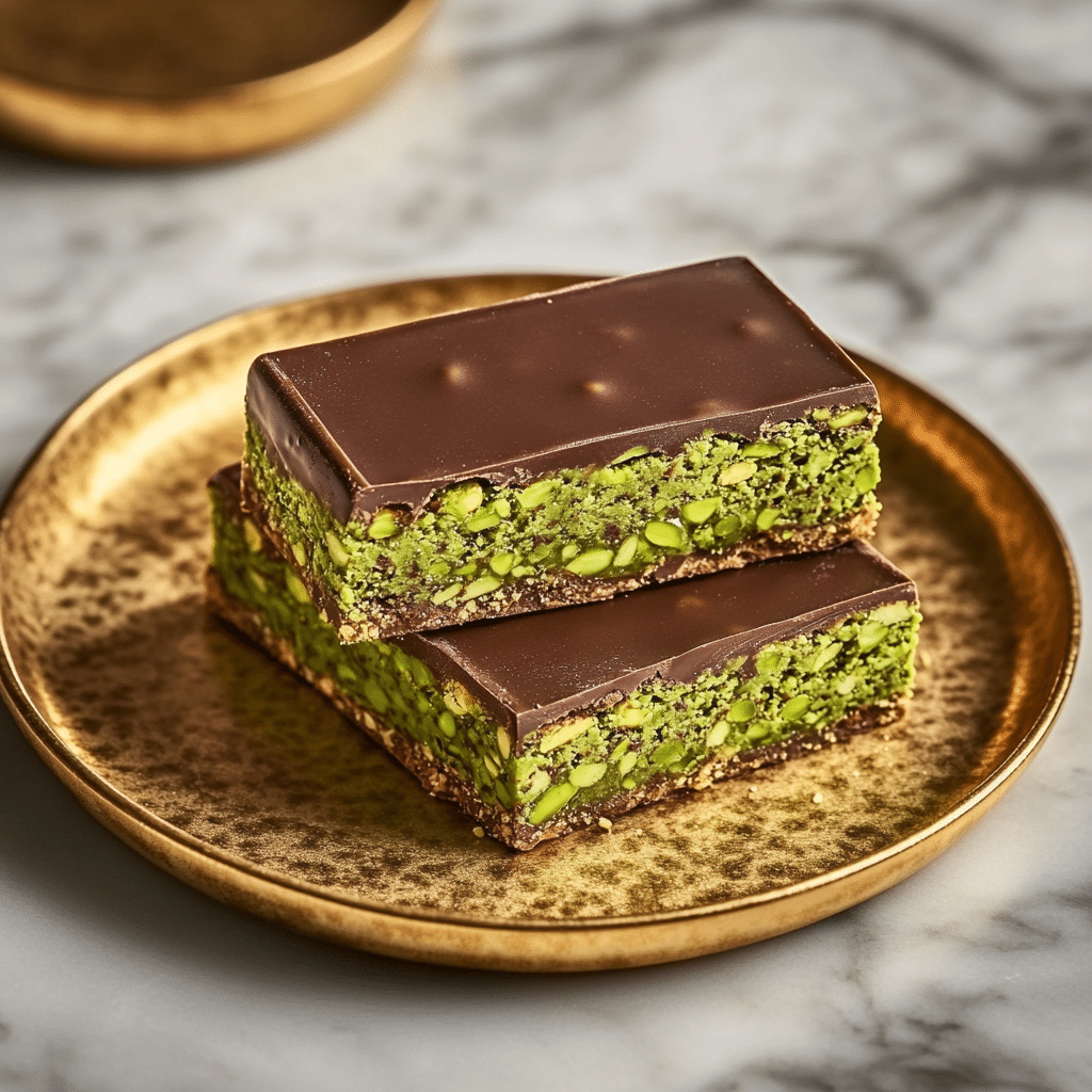 Dubai pistachio chocolate bar with rich filling and glossy chocolate shell