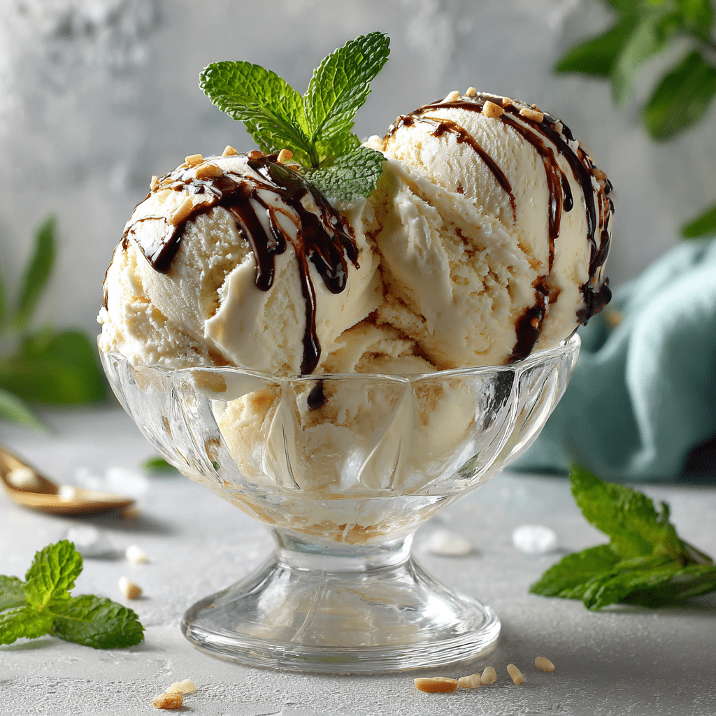 serving creami protein ice cream with mint and chocolate drizzle