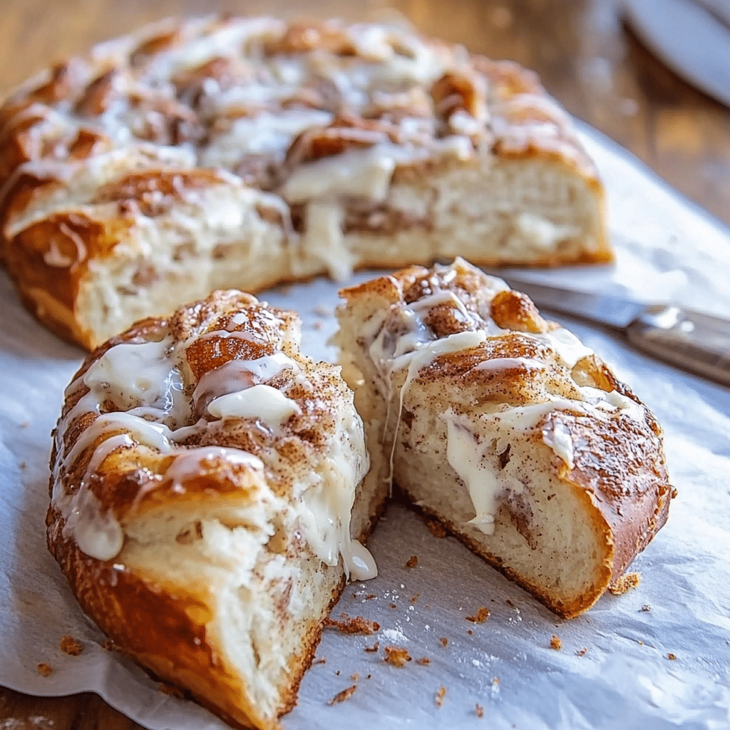Sourdough cinnamon roll focaccia with cream cheese glaze