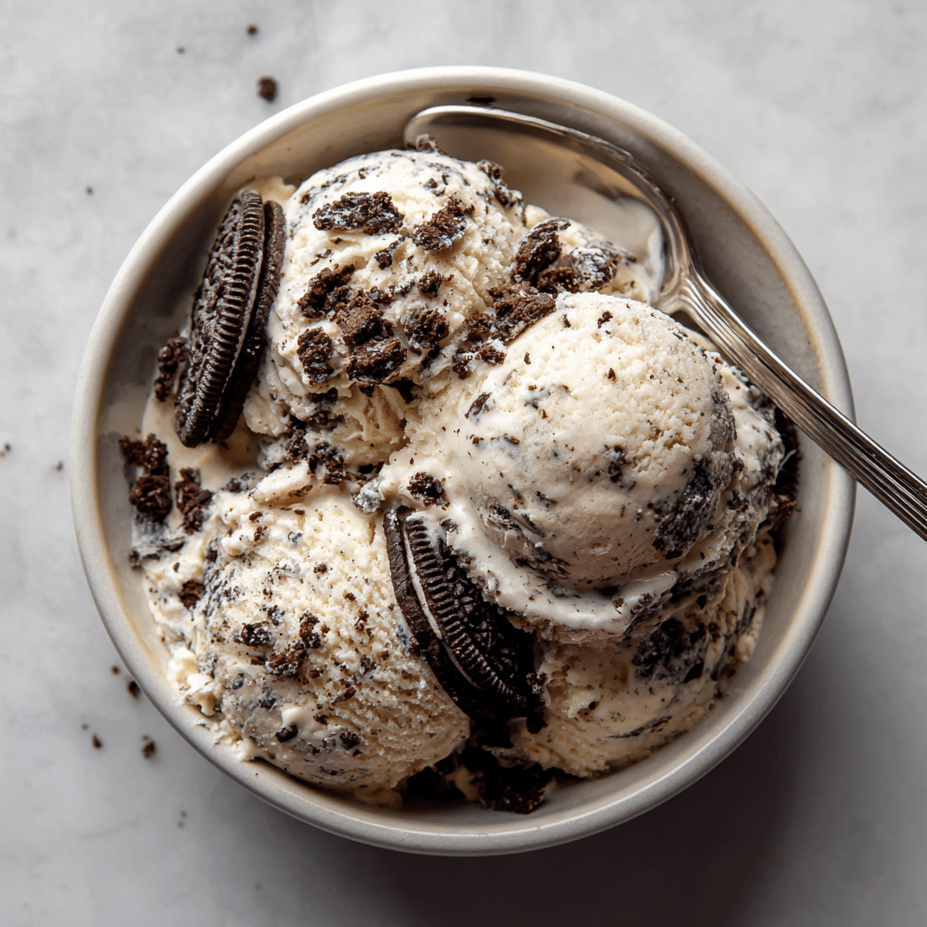 Ninja Creami cookies and cream ice cream in a bowl