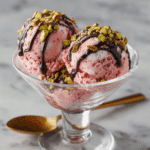 Served Ninja Creami strawberry sorbet with toppings