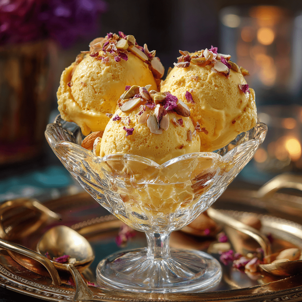 saffron ice cream served in dessert glass