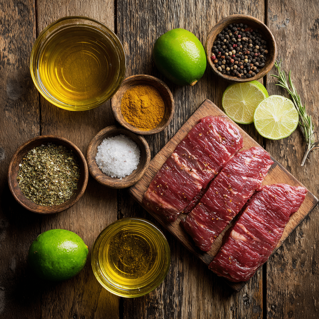 steak taco marinade ingredients laid out
