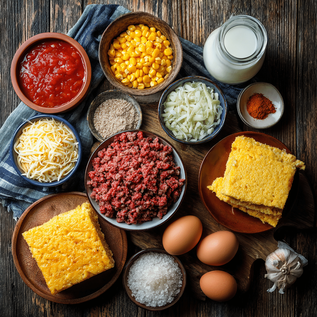  Ingredients for Mexican cornbread casserole arranged on counter