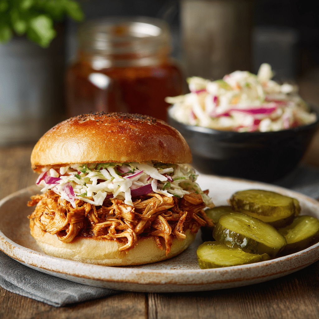 pulled chicken sandwich served with sides