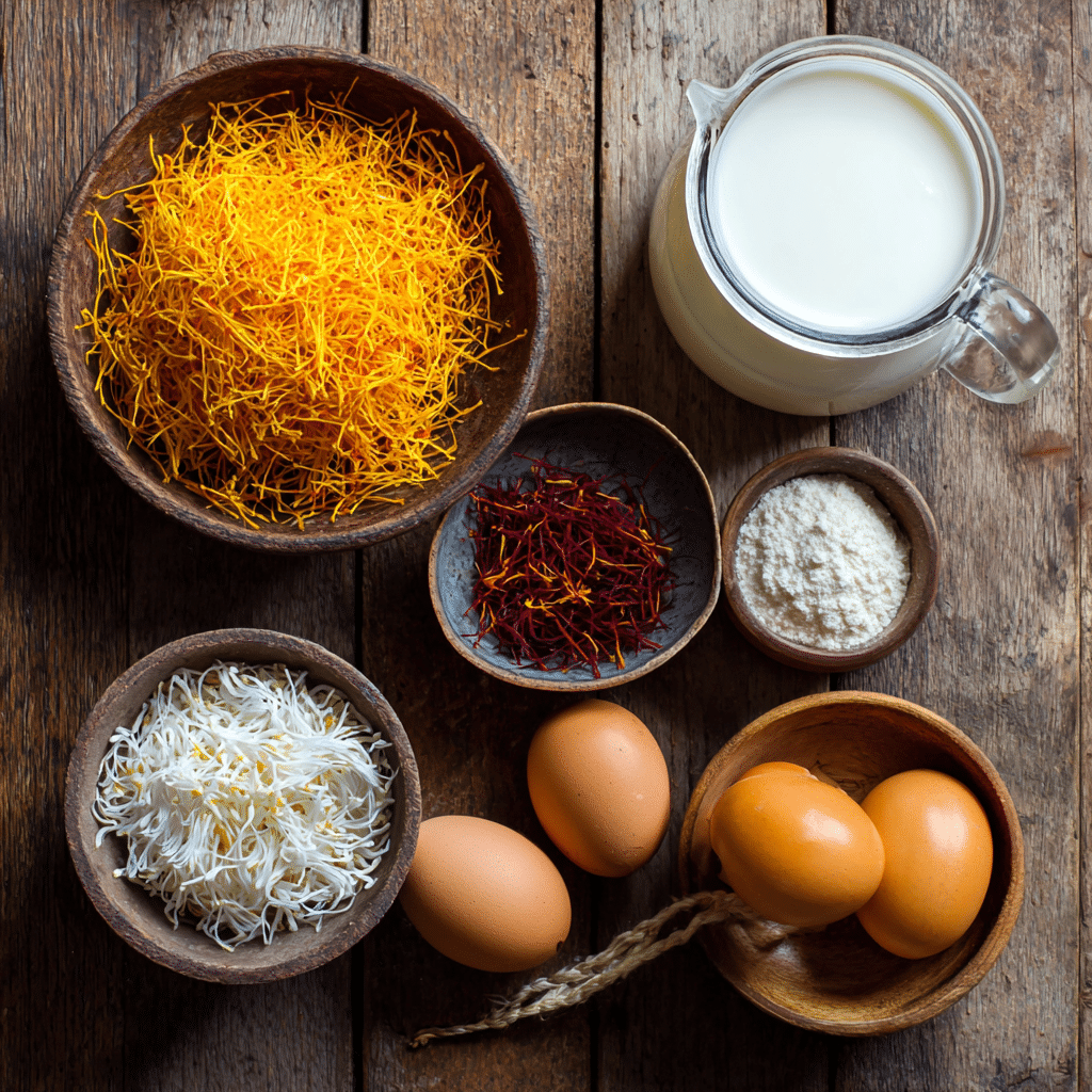 saffron ice cream ingredients laid out on table