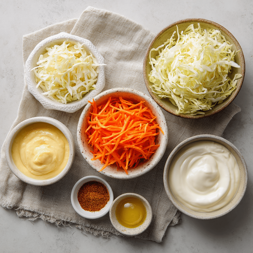  Ingredients for traditional Irish coleslaw recipe laid out on a counter