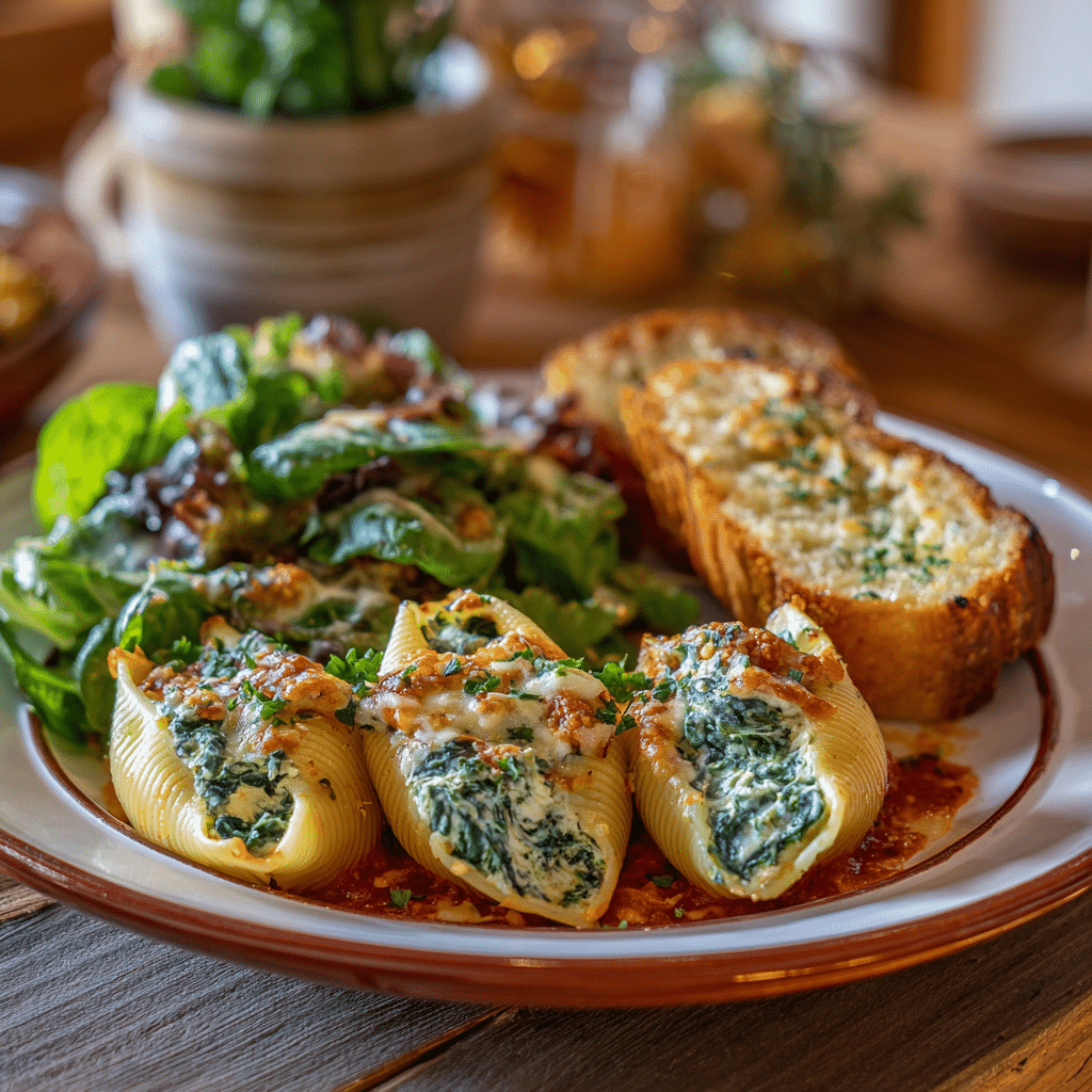 serving stuffed shells with spinach ricotta