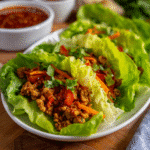 Fresh lettuce wraps filled with seasoned ground turkey and mixed vegetables.