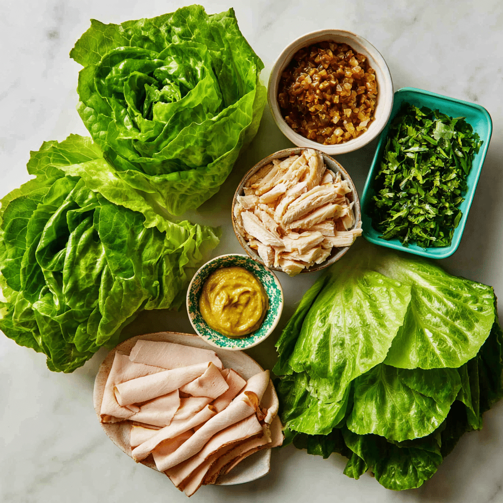 Ingredients for turkey veggie lettuce wraps