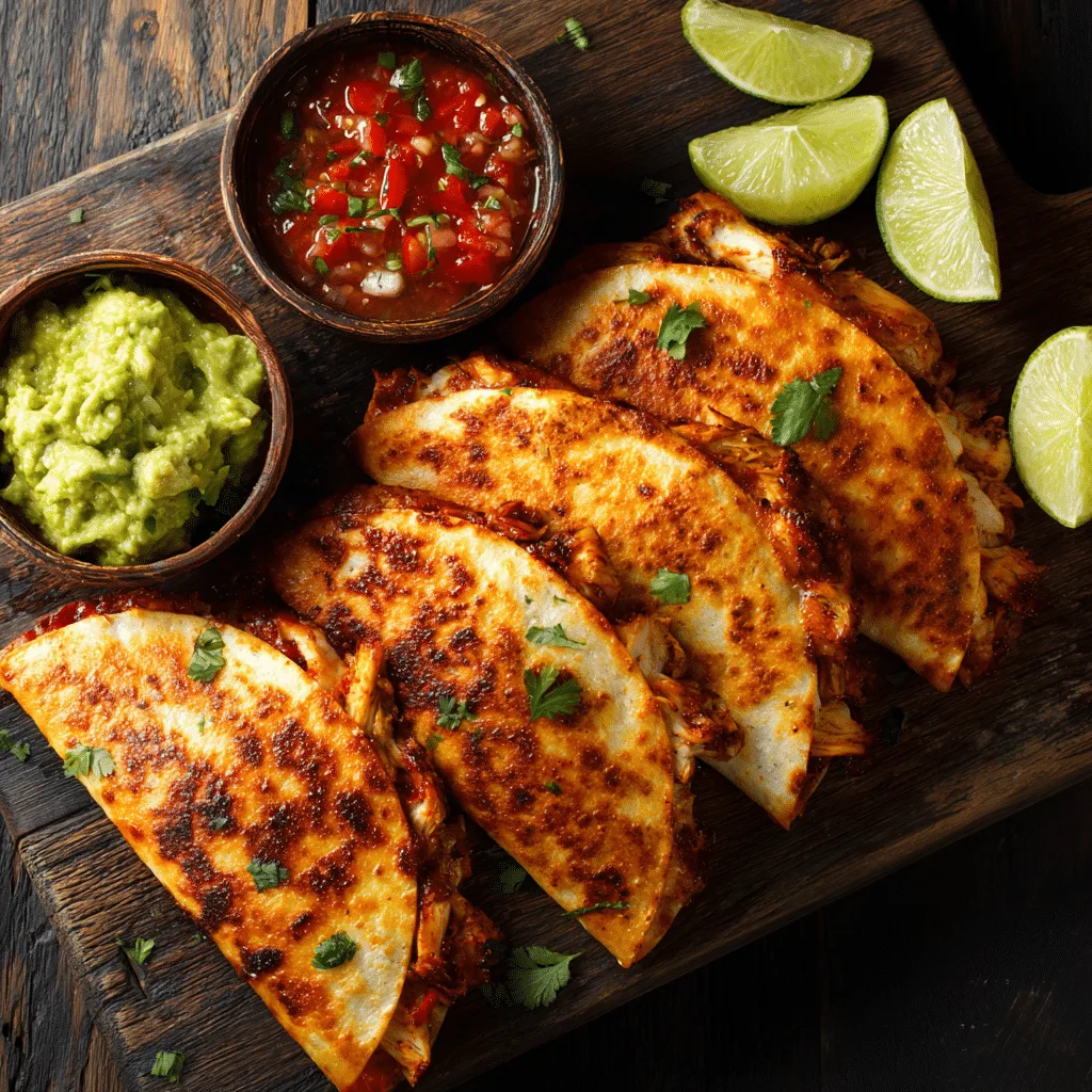 BBQ Chicken Quesadillas served with dips