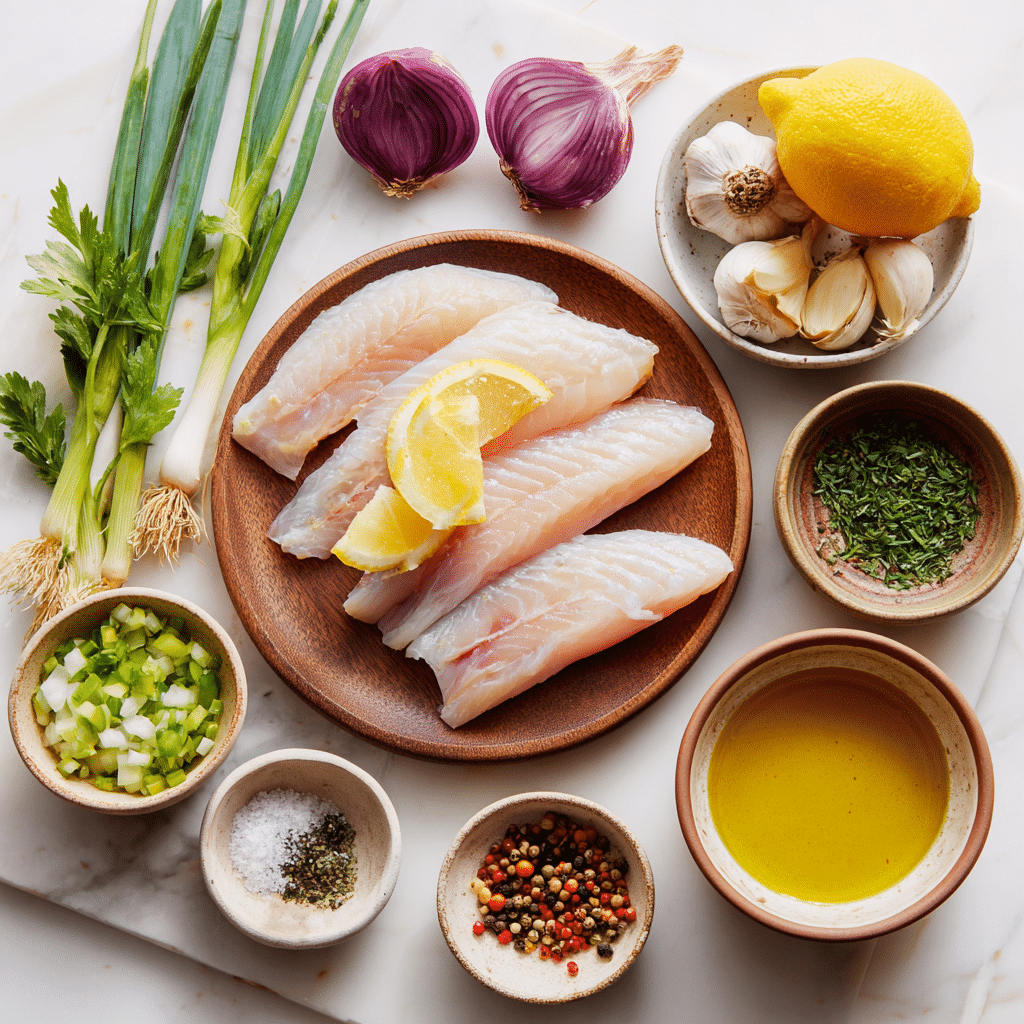 Ingredients for making one-pan lemon garlic tilapia