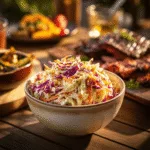 Marinated coleslaw served in a bowl with BBQ sides
