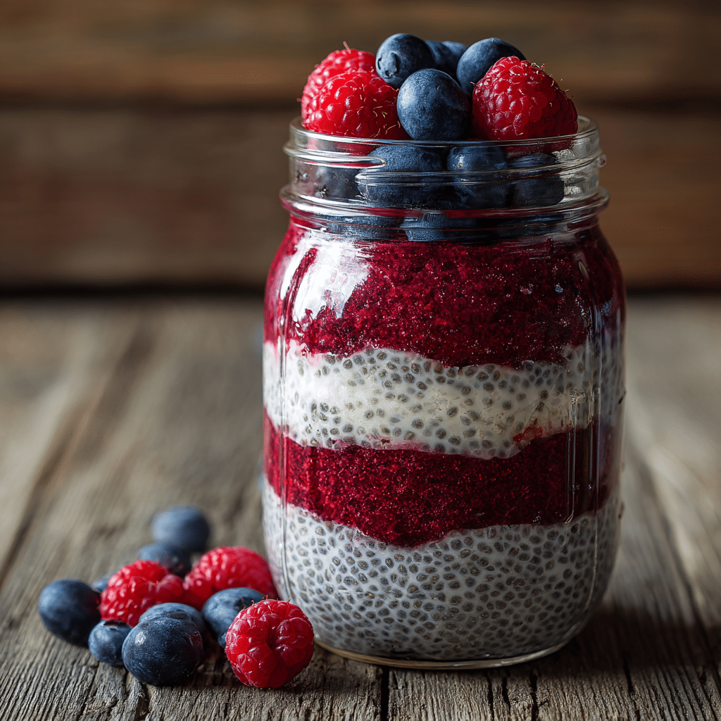 Berry chia pudding in mason jar