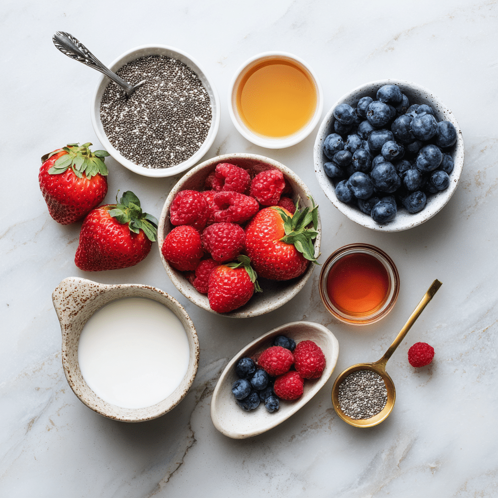 Berry chia pudding ingredients