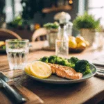 Low-carb dinner for diabetics featuring salmon and vegetables