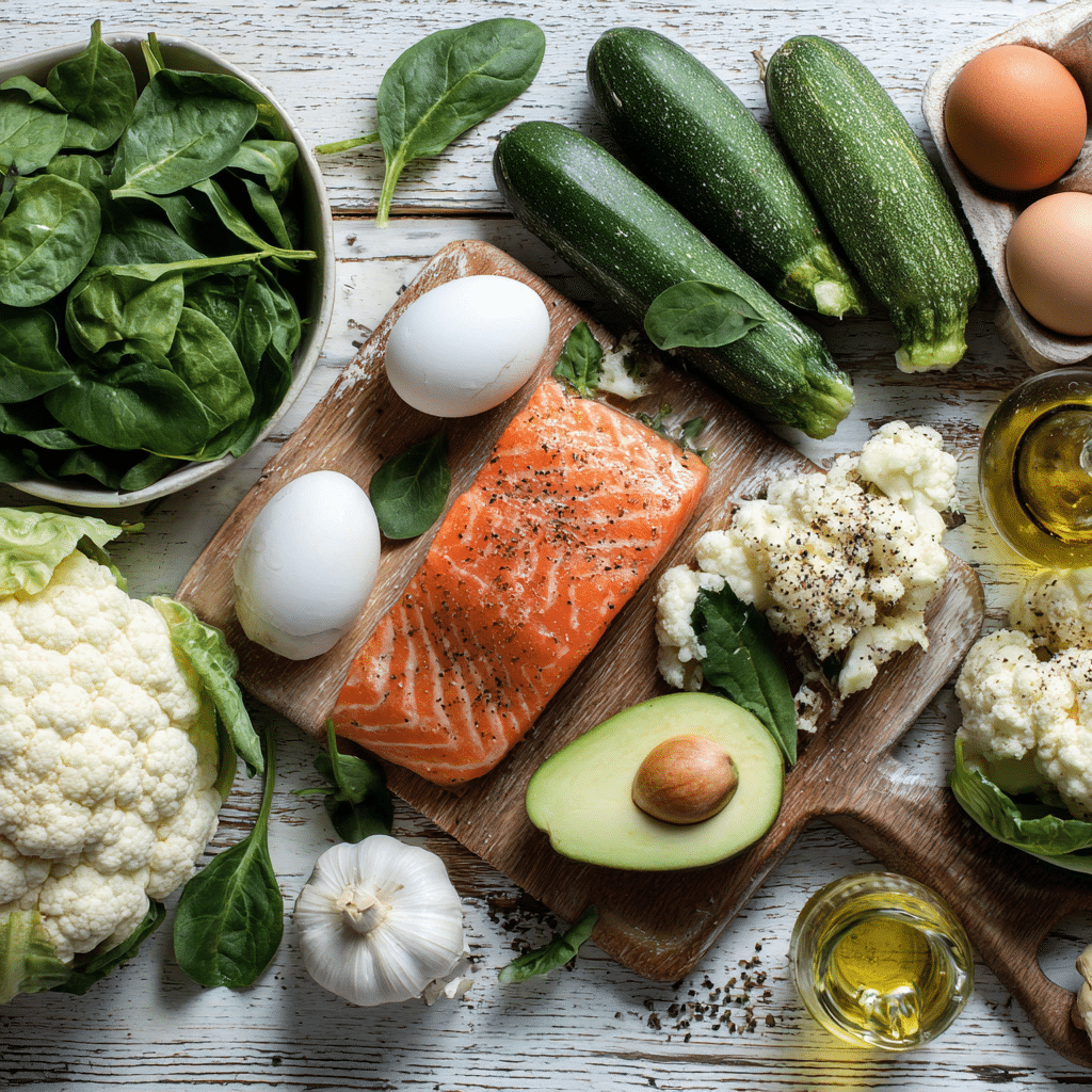 Fresh ingredients for a low-carb diabetic dinner