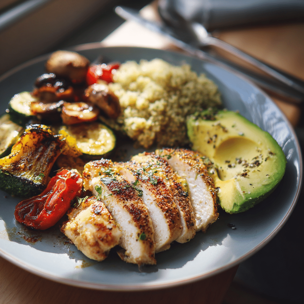 Served low-carb dinner for diabetics on elegant plate