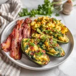 Avocado egg boats with bacon and eggs