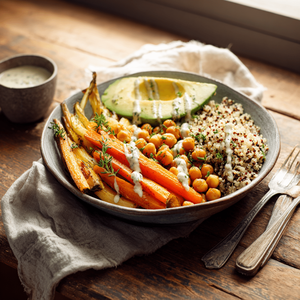 Served Anti-Inflammatory Meals grain bowl with tahini and veggies