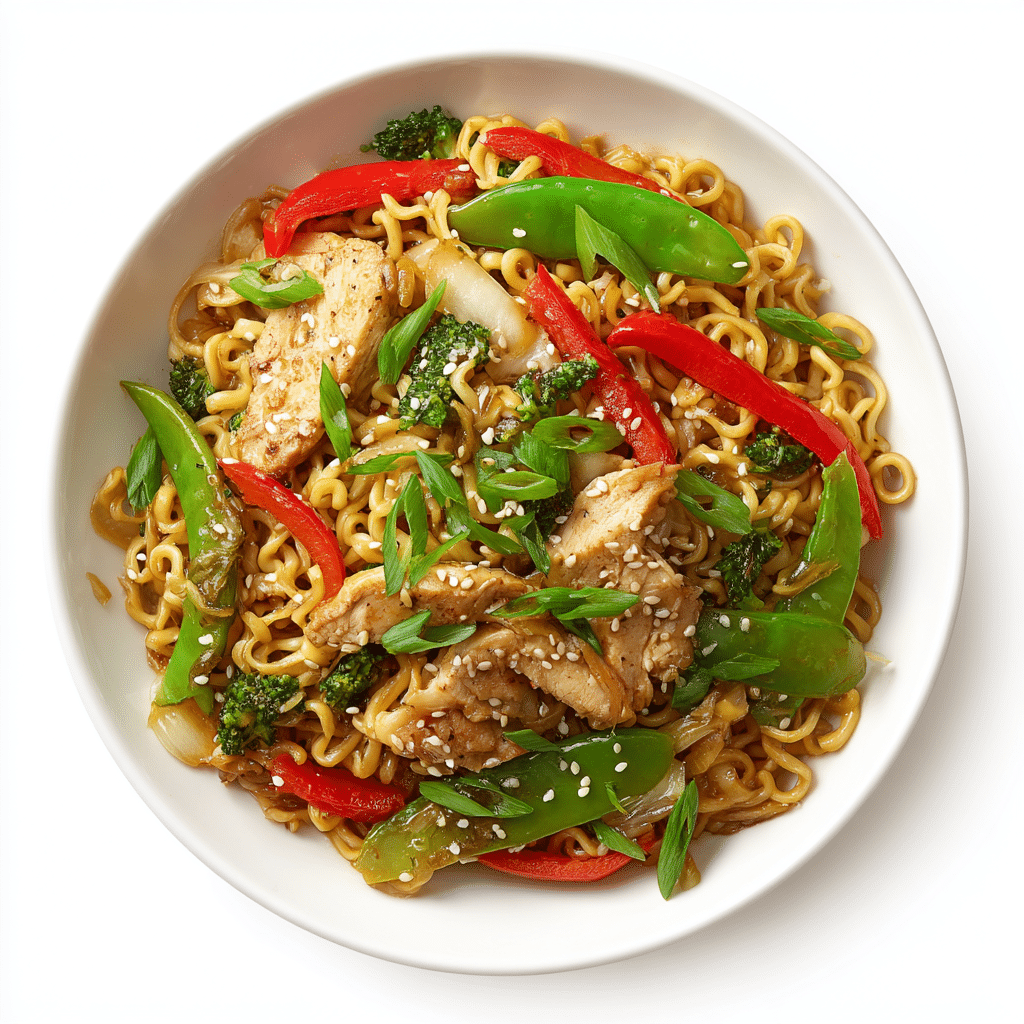 Chicken ramen stir fry with vegetables