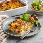 Served keto casserole with salad