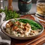 served keto freezer casserole on dinner plate