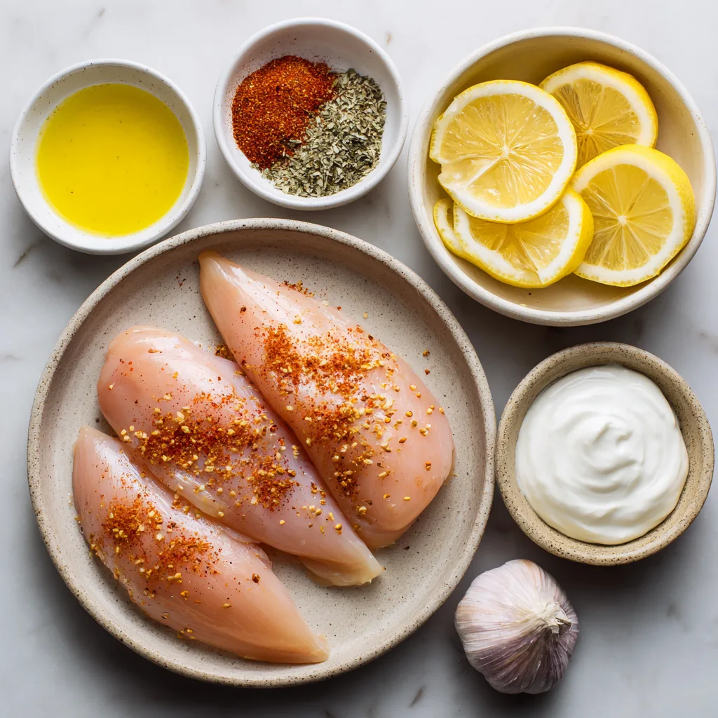 Chicken breast recipes ingredients layout
