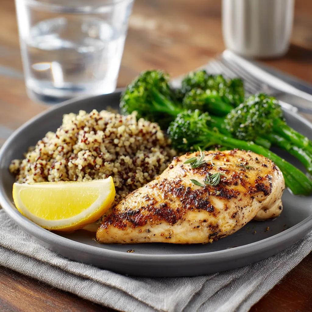 Grilled chicken breast served with sides