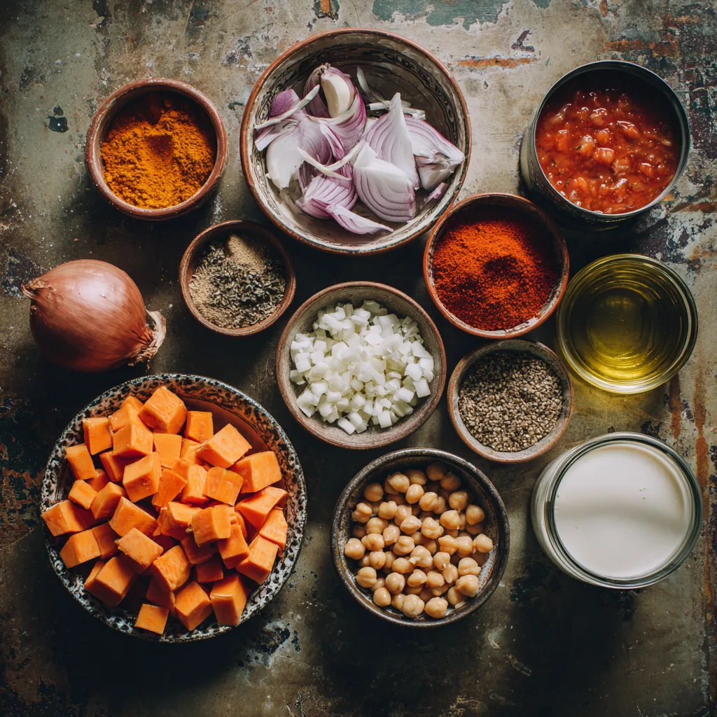Ingredients for Sweet Potato and Chickpea Curry