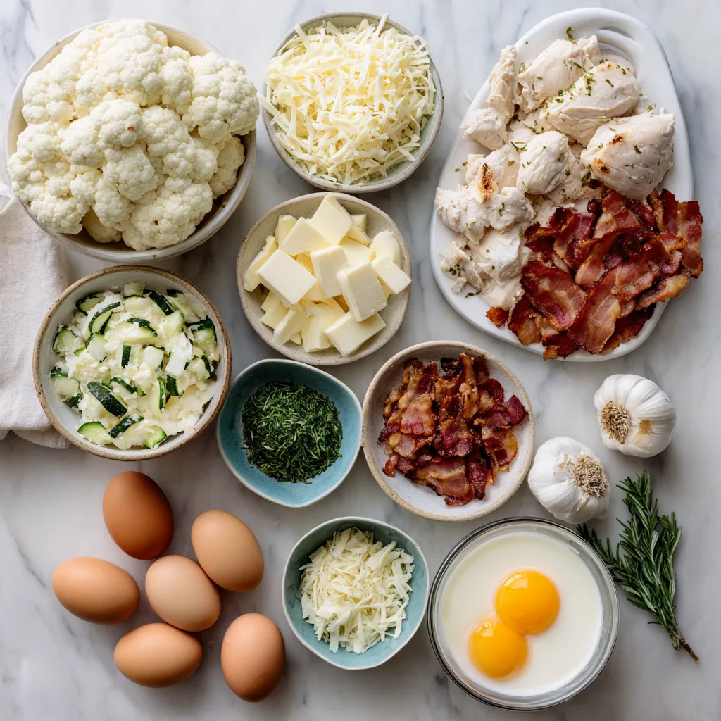 Keto casserole ingredients flat lay