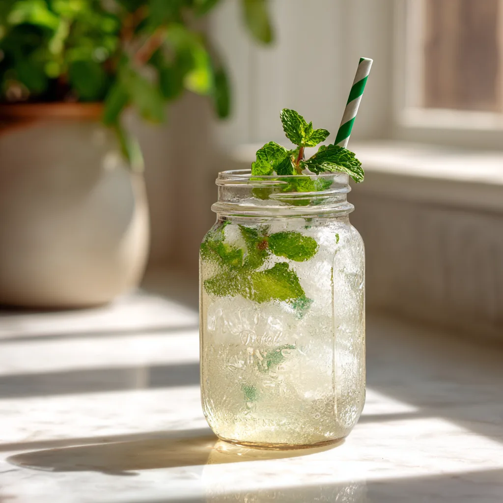served magnesium drink recipe mocktail in mason jar with mint