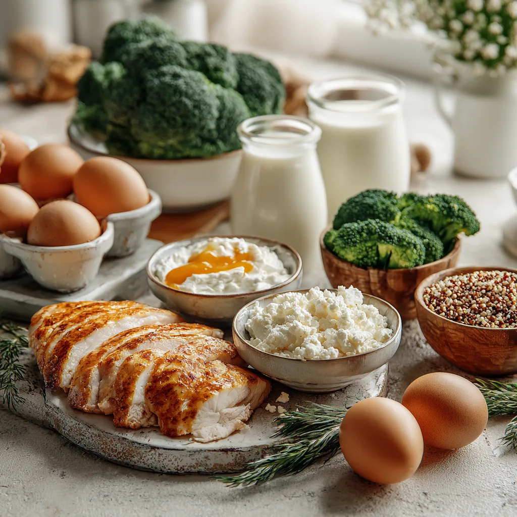Ingredients for low-calorie high-protein meals
