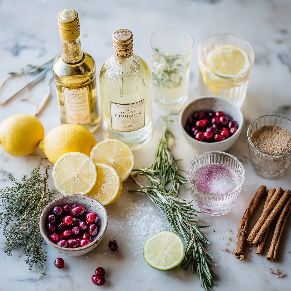 Ingredients for top 10 holiday cocktails on modern countertop