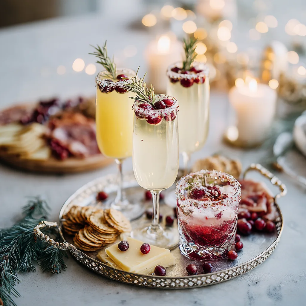Served holiday cocktails with festive table setup