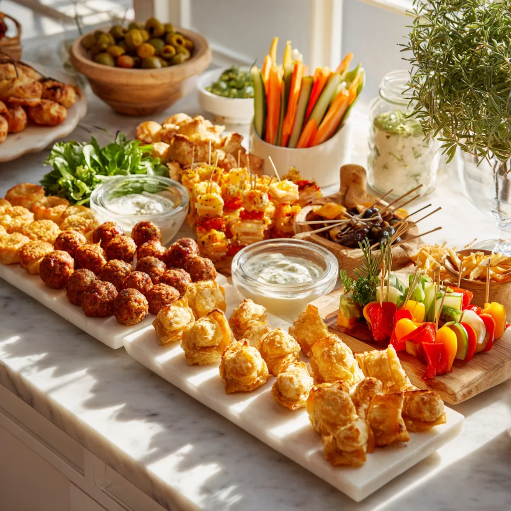 Appetizers easy finger food party spread on marble