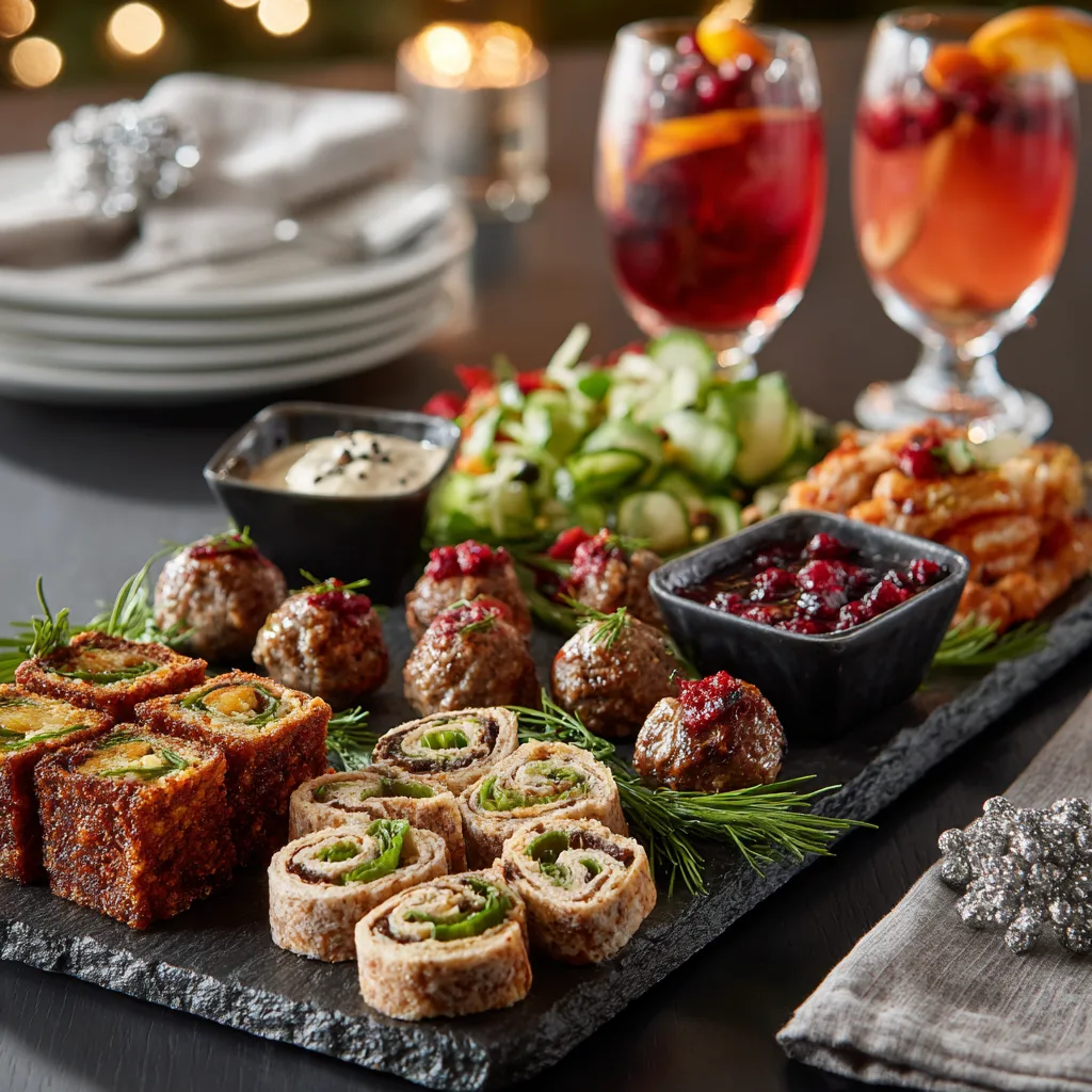Modern appetizer platter with assorted finger foods