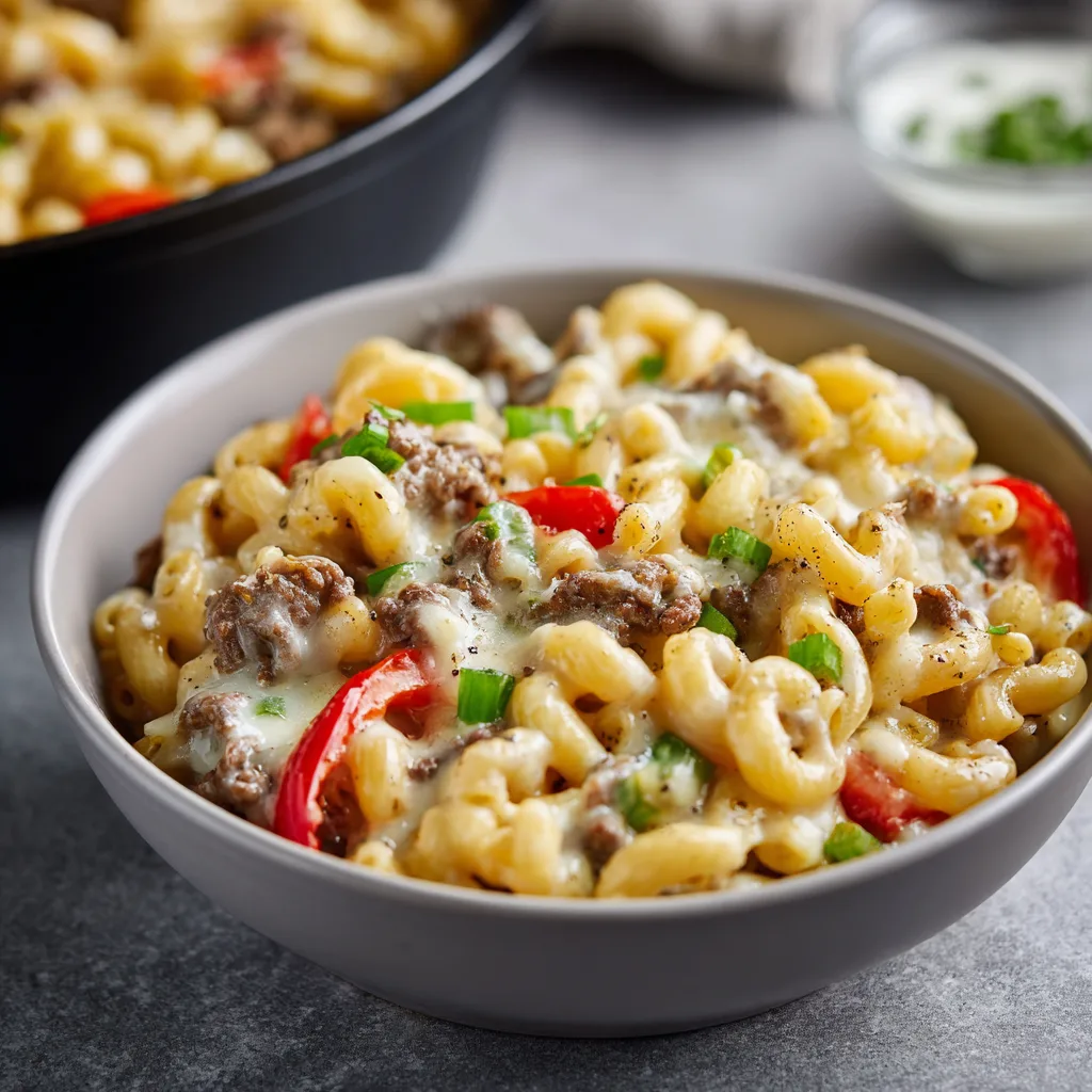 Easy High-Protein Philly Cheesesteak Mac