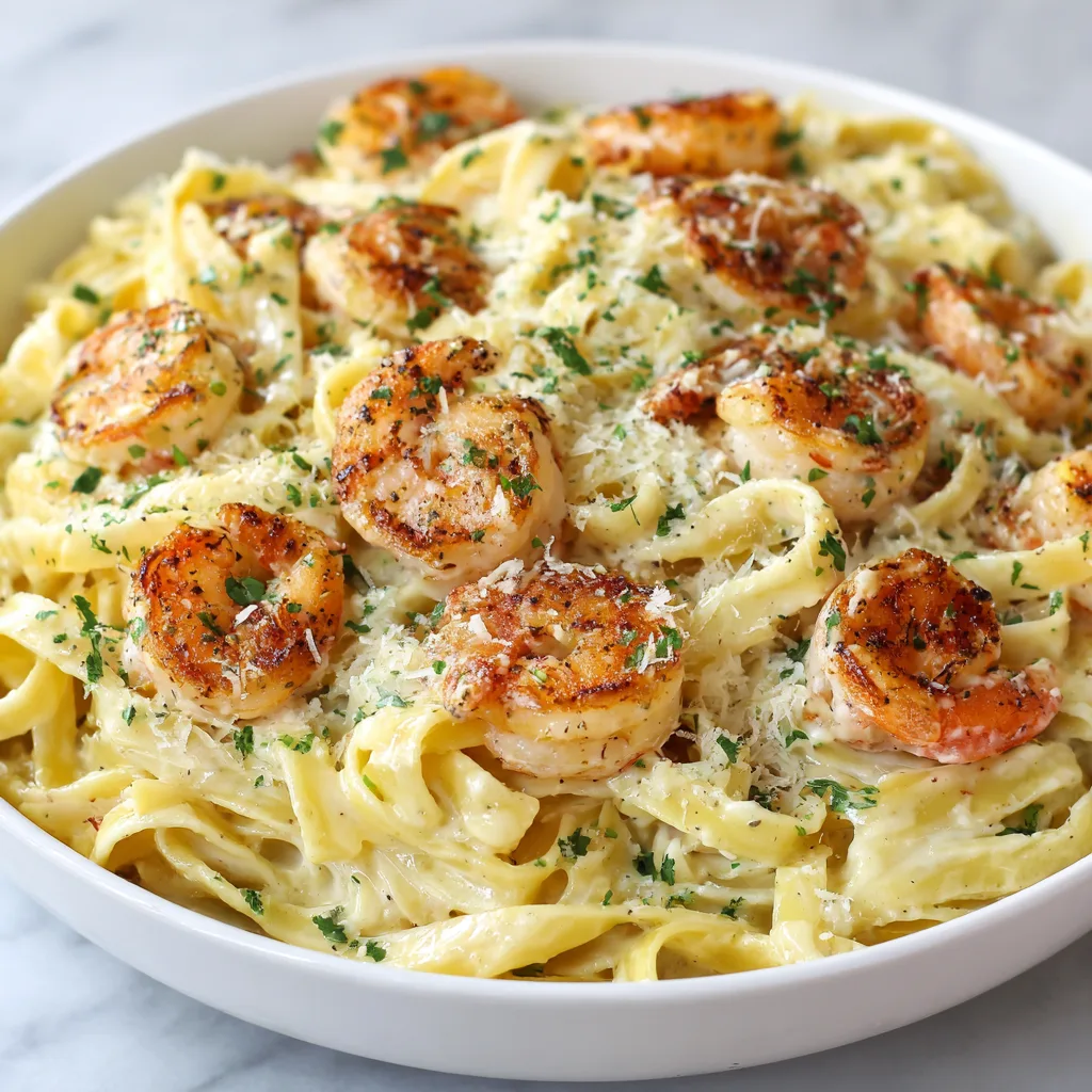 Creamy Shrimp Fettuccine Alfredo Pasta Recipe