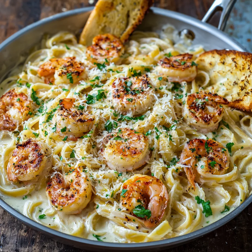 Creamy Shrimp Fettuccine Alfredo Pasta Recipe