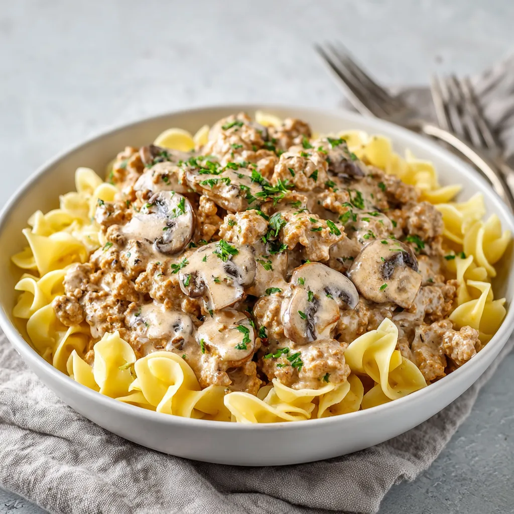 Creamy Ground Chicken Mushroom Stroganoff