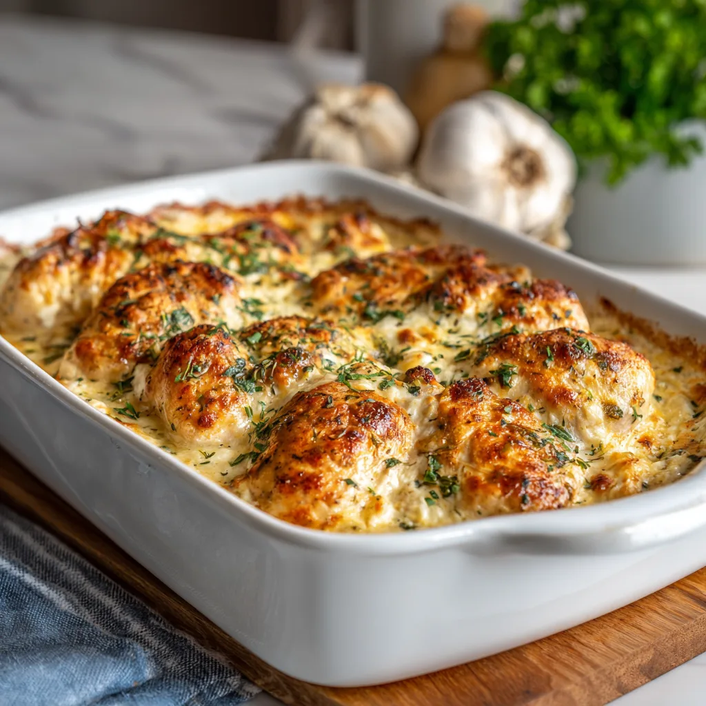 High-Protein Garlic Herb Cottage Cheese Chicken Bake